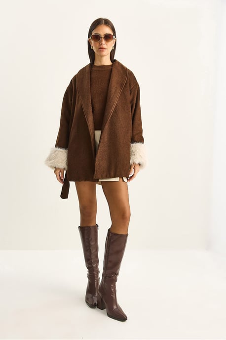 Oversized Schalkragen-Wolljacke mit Kunstfellmanschetten - Image 3