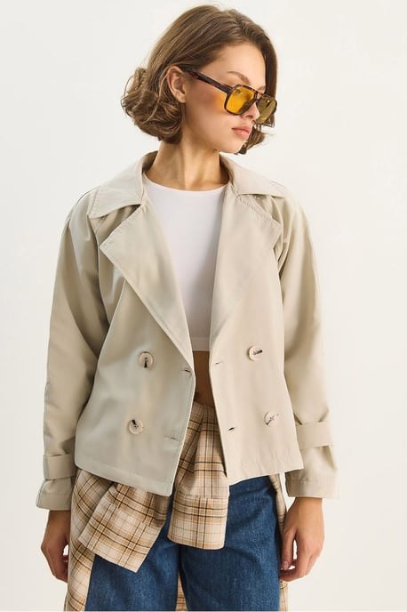 Doppelreihiger, lässiger Crop-Trenchcoat - Image 1