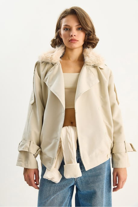 Trenchcoat mit Kunstfellkragen - Image 2