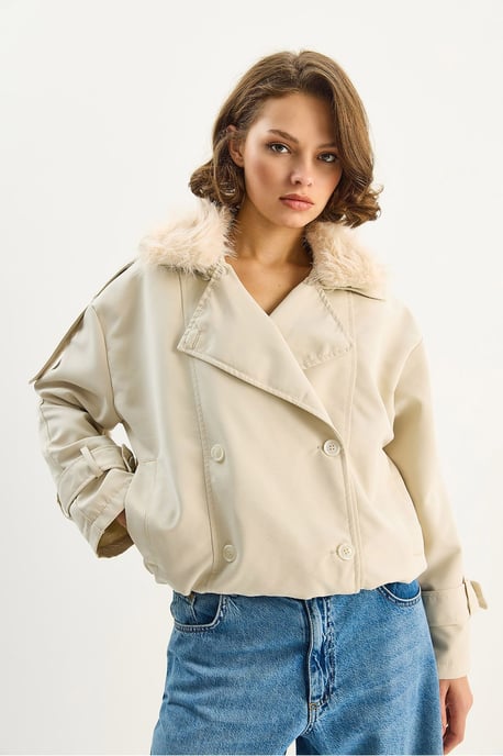 Trenchcoat mit Kunstfellkragen - Image 5