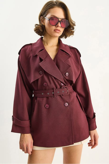 Baumwollmischung Midi-Trenchcoat mit Knopfverschluss - Image 1