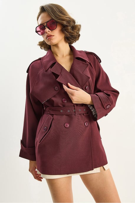 Baumwollmischung Midi-Trenchcoat mit Knopfverschluss - Image 3