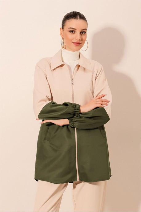 Farbblockierter Trenchcoat mit Reißverschluss - Image 1
