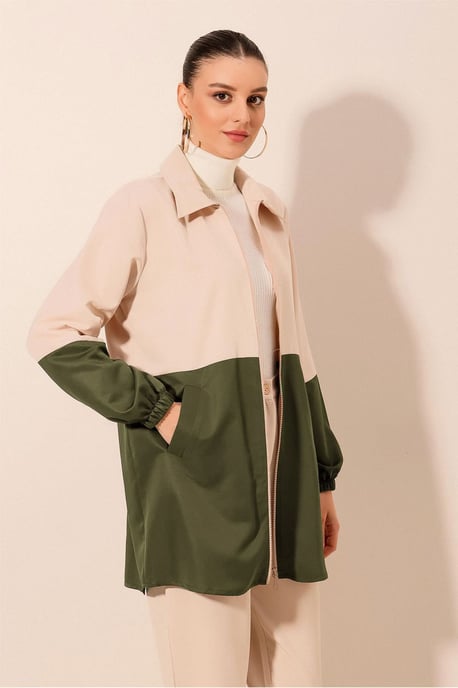 Farbblockierter Trenchcoat mit Reißverschluss - Image 2