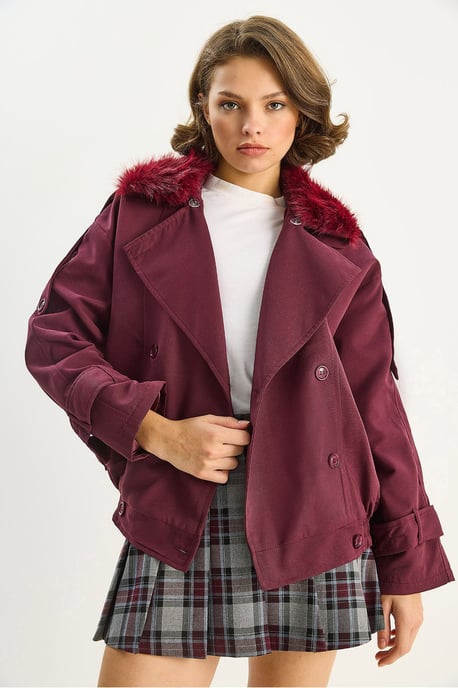 Trenchcoat mit Kunstfellkragen - Image 2