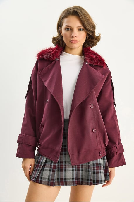 Trenchcoat mit Kunstfellkragen - Image 3