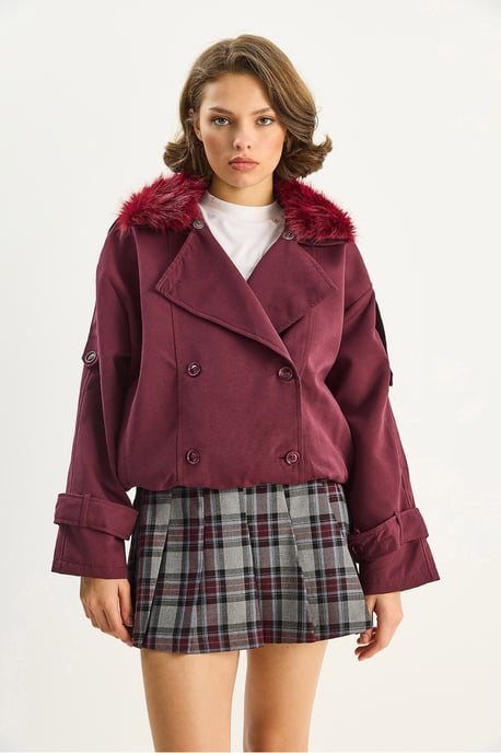 Trenchcoat mit Kunstfellkragen - Image 4