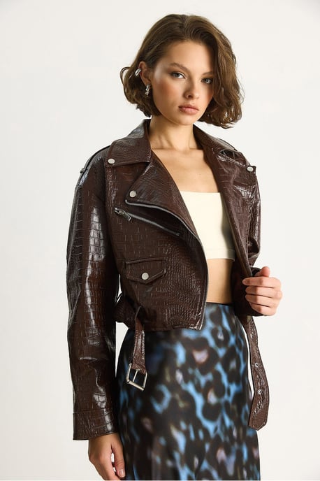 Kunstleder-Cropped-Pufferjacke - Image 2
