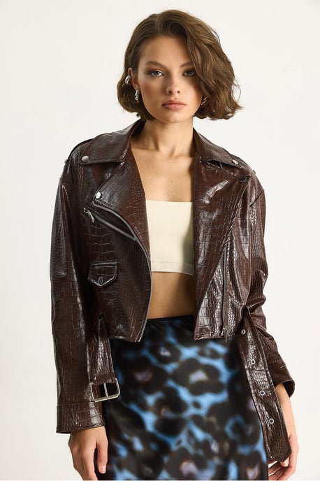 Kunstleder-Cropped-Pufferjacke - Image 3