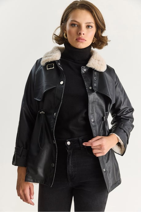 Faux-Lederjacke mit Kunstfell-Details - Image 2