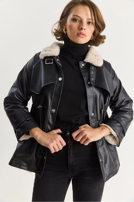 Faux-Lederjacke mit Kunstfell-Details - Image 3