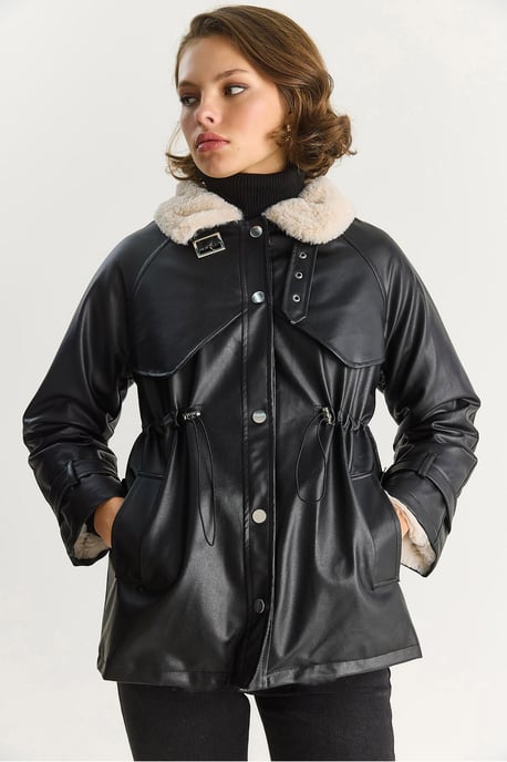Faux-Lederjacke mit Kunstfell-Details - Image 4