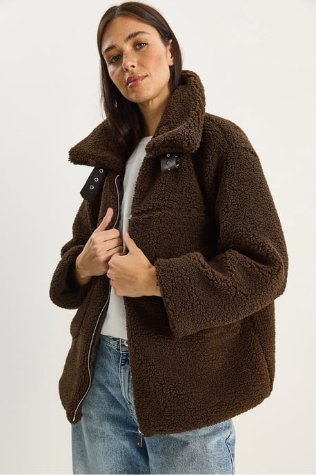 Übergroße Plüschstrick-Pufferjacke mit Reißverschluss - Image 3