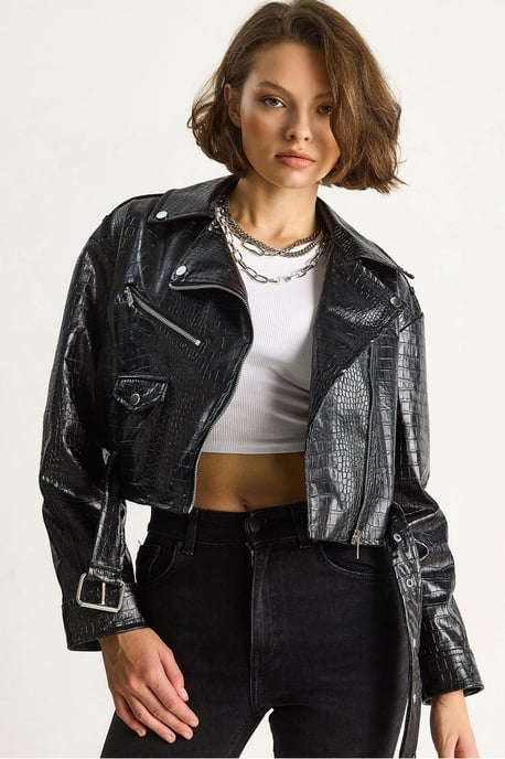 Kunstleder-Cropped-Pufferjacke - Image 1