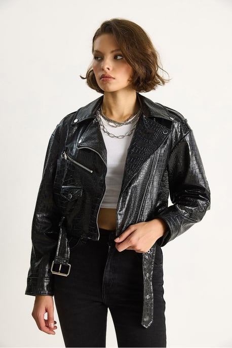 Kunstleder-Cropped-Pufferjacke - Image 2