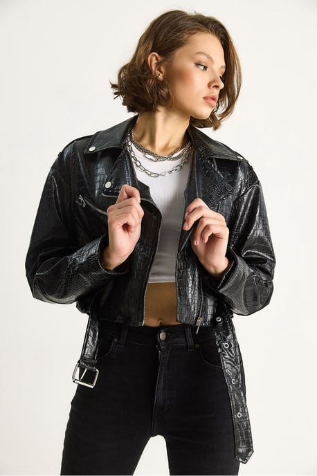 Kunstleder-Cropped-Pufferjacke - Image 3
