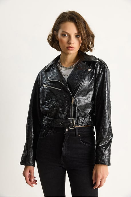 Kunstleder-Cropped-Pufferjacke - Image 4