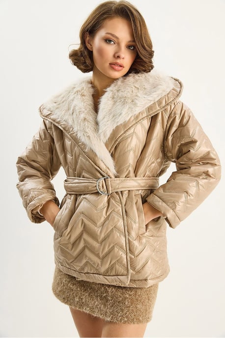 Kapuze Kunstfell-Verzierte Jacke - Image 4