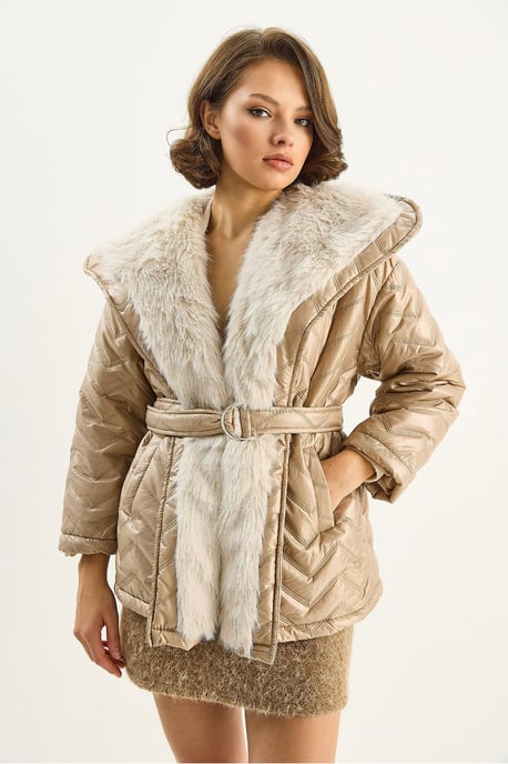 Kapuze Kunstfell-Verzierte Jacke - Image 6
