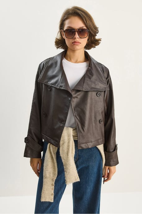 Übergroße Kunstlederjacke mit Knopfverschluss - Image 2