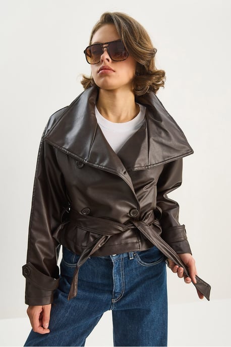 Übergroße Kunstlederjacke mit Knopfverschluss - Image 4