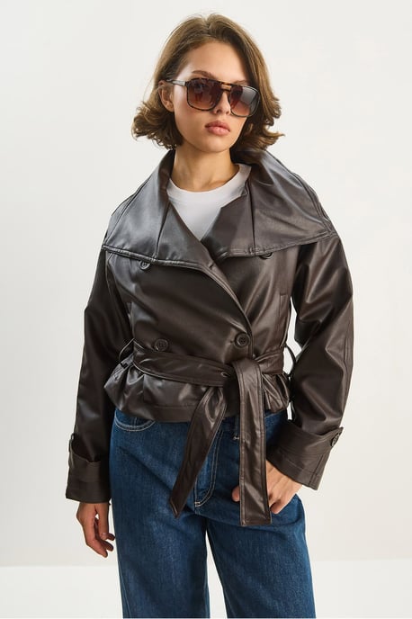 Übergroße Kunstlederjacke mit Knopfverschluss - Image 5