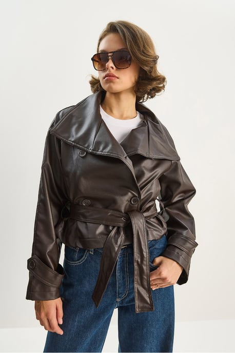 Übergroße Kunstlederjacke mit Knopfverschluss - Image 6