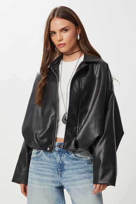 Kunstleder Bikerjacke mit Reißverschluss - Image 2