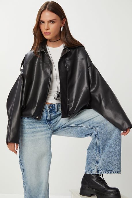 Kunstleder Bikerjacke mit Reißverschluss - Image 3