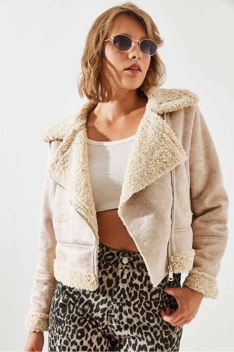 Kunstleder-Crop-Jacke mit Schalkragen - Image 1