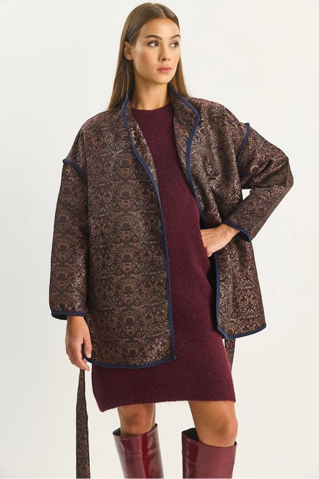 Übergroße Jacquard-Muster Jacke mit Schnallenverschluss - Image 1