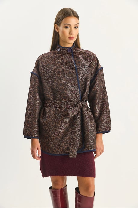 Übergroße Jacquard-Muster Jacke mit Schnallenverschluss - Image 2
