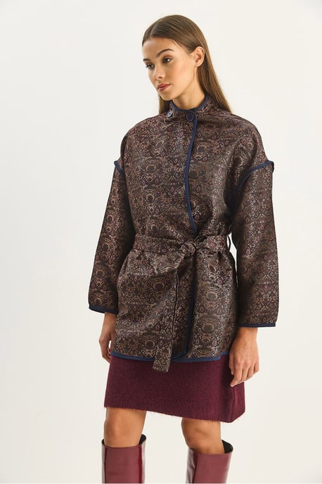Übergroße Jacquard-Muster Jacke mit Schnallenverschluss - Image 3