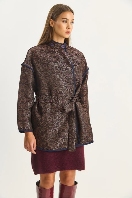 Übergroße Jacquard-Muster Jacke mit Schnallenverschluss - Image 4