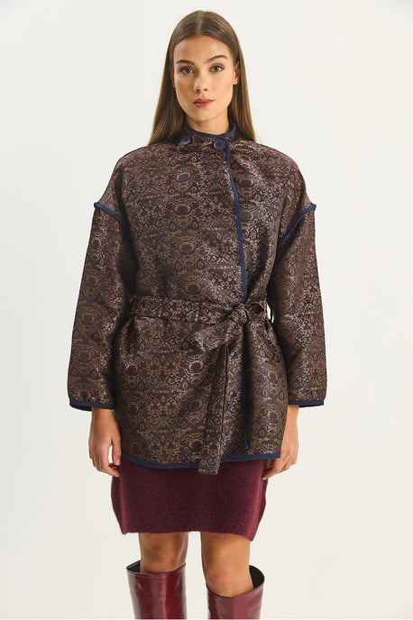 Übergroße Jacquard-Muster Jacke mit Schnallenverschluss - Image 5