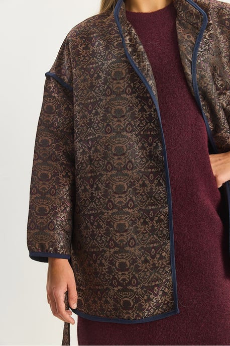 Übergroße Jacquard-Muster Jacke mit Schnallenverschluss - Image 6