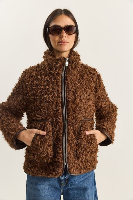 Kunstleder-detailierte Plüschjacke - Image 6