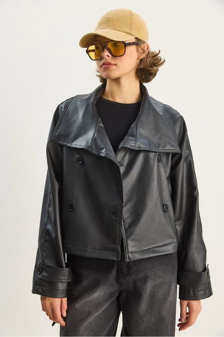 Übergroße Kunstlederjacke mit Knopfverschluss - Image 2