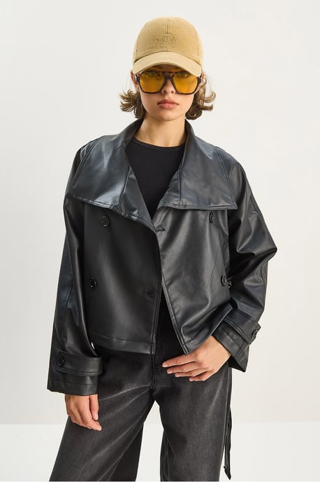Übergroße Kunstlederjacke mit Knopfverschluss - Image 4