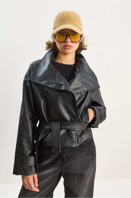 Übergroße Kunstlederjacke mit Knopfverschluss - Image 6
