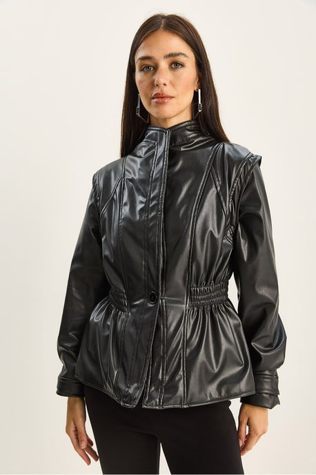 Reißverschluss Übergroße Faux-Lederjacke - Image 2