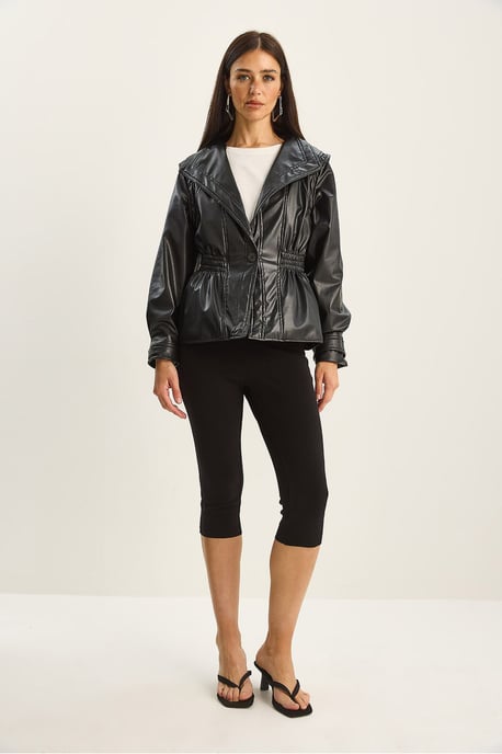 Reißverschluss Übergroße Faux-Lederjacke - Image 3
