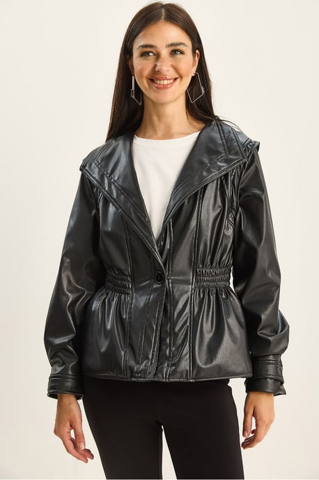Reißverschluss Übergroße Faux-Lederjacke - Image 4