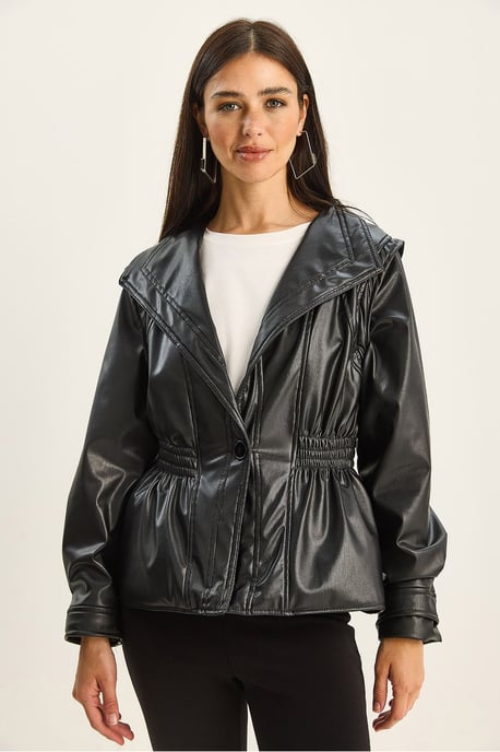 Reißverschluss Übergroße Faux-Lederjacke - Image 5