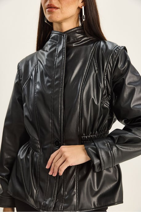 Reißverschluss Übergroße Faux-Lederjacke - Image 6