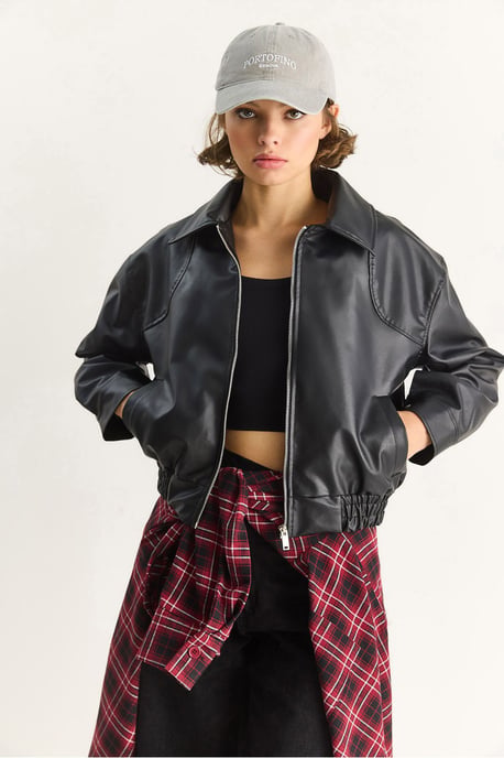 Lederimitat Jacke im entspannten Schnitt mit Reißverschluss und Taschen - Image 5