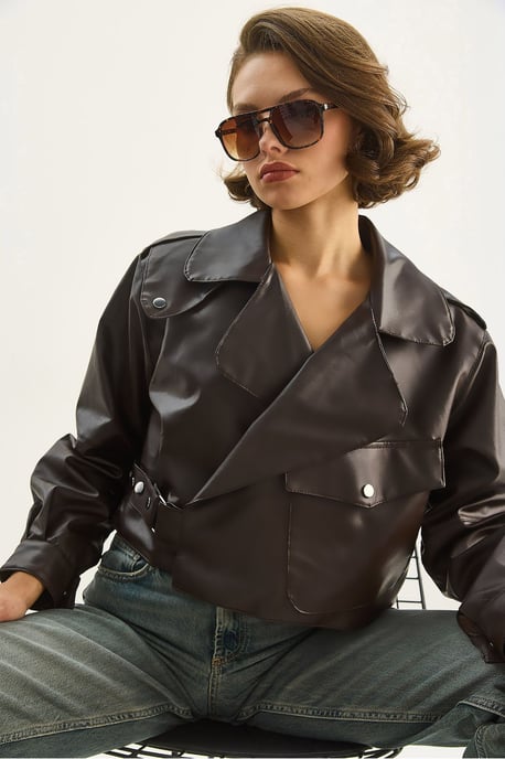 Übergröße Kurz-Crop Kunstlederjacke - Image 3