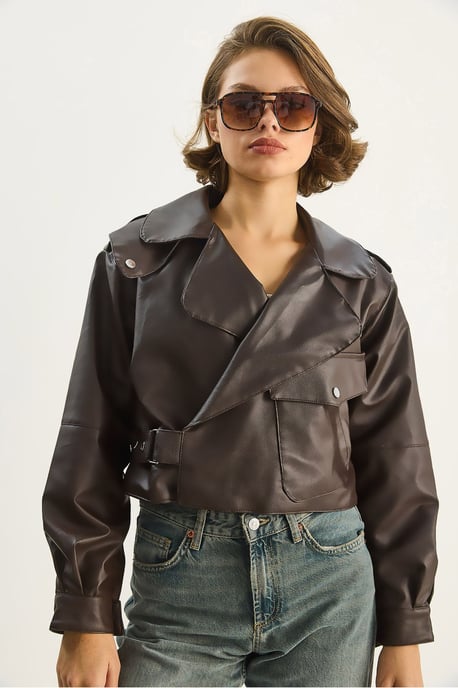 Übergröße Kurz-Crop Kunstlederjacke - Image 5