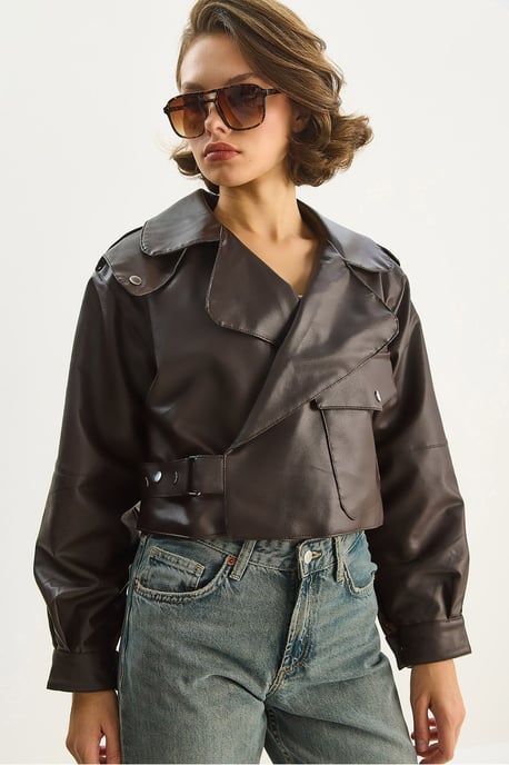 Übergröße Kurz-Crop Kunstlederjacke - Image 6