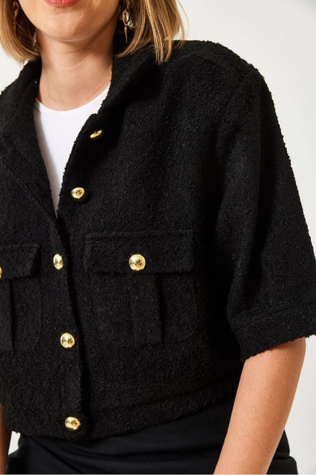 Gekürzte Plüschjacke mit Knöpfen und Hemdkragen - Image 3